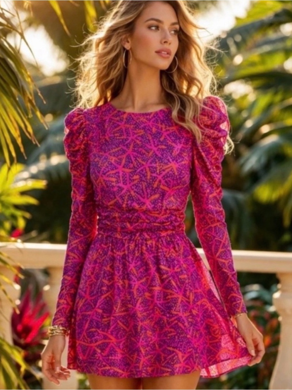 Lilly Pulitzer Preslie Pink Patterned Puff-Sleeve Mini romper NEW